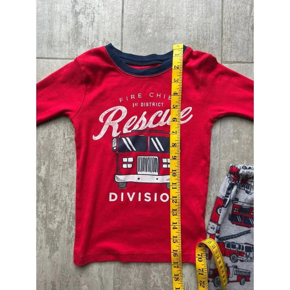 Toddler Boy's Rescue Firetruck Cotton Fleece 2 Piece Pajama Set Pjs Sleep Cozy 5